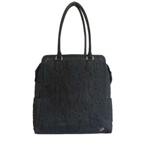 VERA BRADLEY Large Elegant Black Quilted Tote Bag Floral Lined Oversize Purse